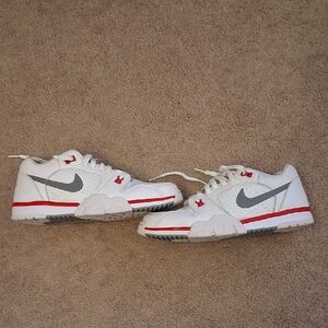 Nike White and Gray Shoes with Red Highlights